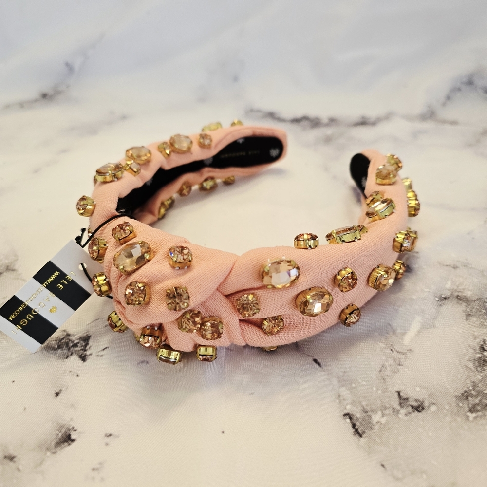 Lele Sadoughi Oval Crystal Knotted Headband in Peach Fuzz